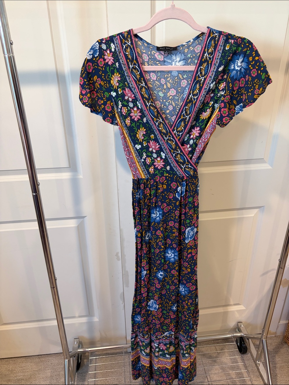 Bohemian Floral Wrap Maxi Dress - Black Floral - Picture 4 of 7